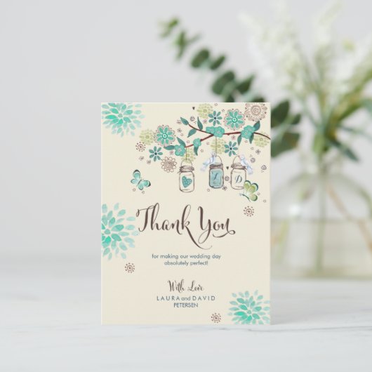 Mason Jars Garden Wedding | Hartelijk dank Briefkaart (Staand voorkant)