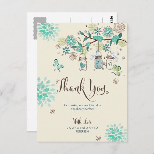 Mason Jars Garden Wedding | Hartelijk dank Briefkaart (Voorkant / Achterkant)