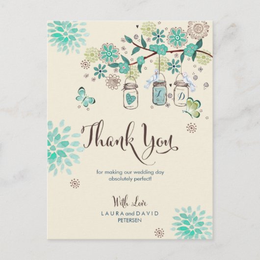 Mason Jars Garden Wedding | Hartelijk dank Briefkaart (Voorkant)