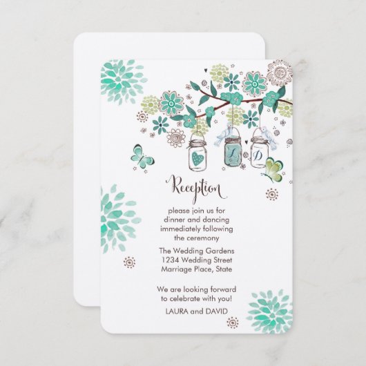 Mason Jars Garden Wedding Reception Programm Kaart (Voorkant / Achterkant)