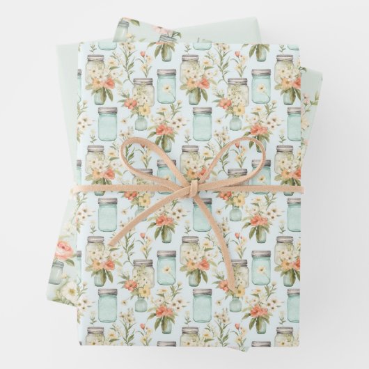 Mason Jars Groene Sinaasappel Bloemen Greenery Inpakpapier Vel (In situ)