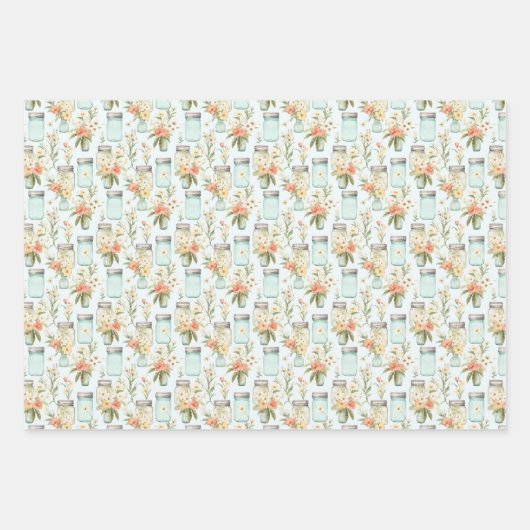 Mason Jars Groene Sinaasappel Bloemen Greenery Inpakpapier Vel (Voorkant)