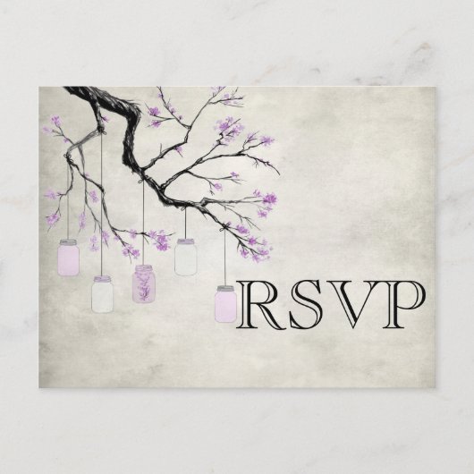 Mason Jars in Lavendel Wedding RSVP Kaart (Voorkant)
