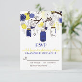 Mason Jars in Marineblauw en Geel RSVP Uitnodiging (Staand voorkant)