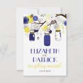 Mason Jars in Marineblauw en Geel RSVP Uitnodiging (Achterkant)