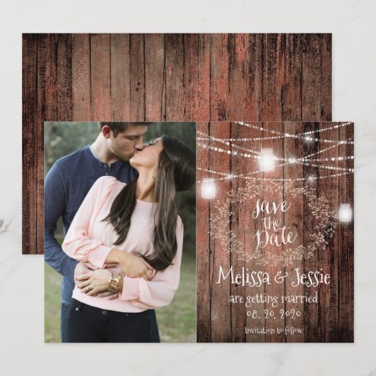 Mason Jars Lichten Baby Adem Rustieke Bewaar De Da Kaart (Voorkant / Achterkant)