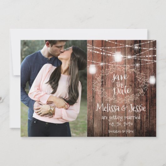 Mason Jars Lichten Baby's Adem Rustieke Save The D Kaart (Voorkant)