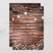 Mason Jars Lights Baby's Breath Rustic Wedding Kaart (Voorkant / Achterkant)