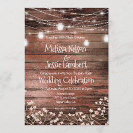 Mason Jars Lights Baby's Breath Rustic Wedding Kaart