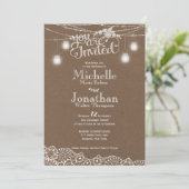 Mason Jars Lights Lace Rustieke bruiloft uitnodigi Kaart (Staand voorkant)