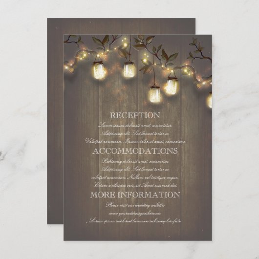 Mason Jars Lights Rustieke Country Wedding Details Informatiekaartje (Voorkant / Achterkant)