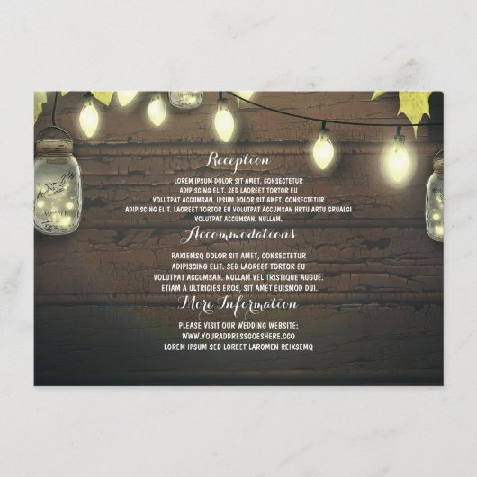 Mason Jars Lights Val Bruiloft Gast Informatie Informatiekaartje (Voorkant)