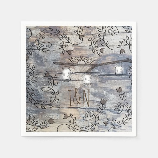 Mason Jars & Love Birds Rustic Branch Bruiloft Servet (Voorkant)