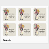 Mason Jars met Herfst Wildbloemen Vierkante Sticker (Vel)
