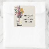 Mason Jars met Herfst Wildbloemen Vierkante Sticker (Tas)