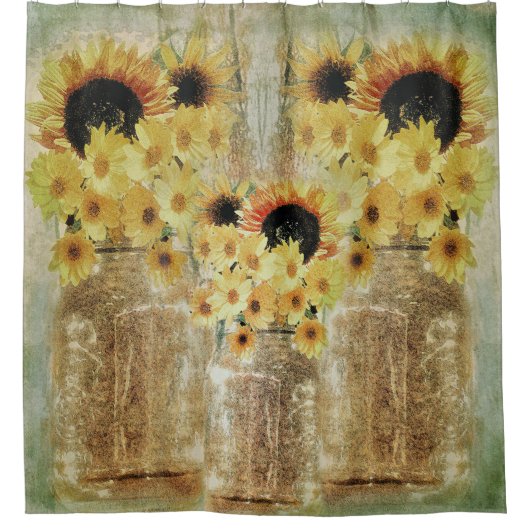 Mason Jars met Sunflower Shower Curtain Douchegordijn (Voorkant)