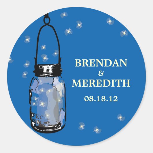 Mason Jars met vuurvliegjes Bruiloft Ronde Sticker (Voorkant)