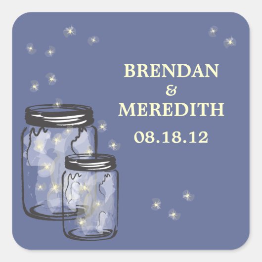 Mason Jars met vuurvliegjes Bruiloft Vierkante Sticker (Voorkant)
