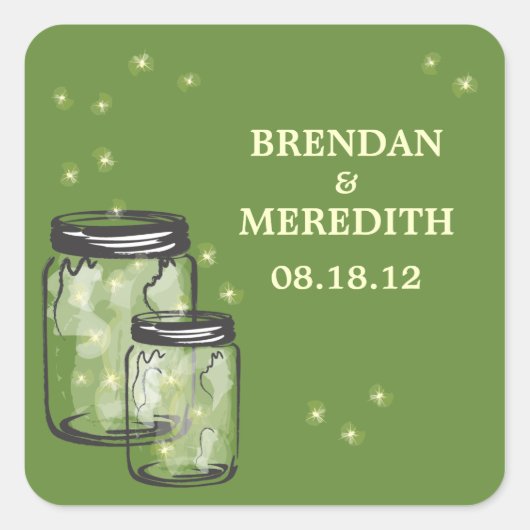 Mason Jars met vuurvliegjes Bruiloft Vierkante Sticker (Voorkant)
