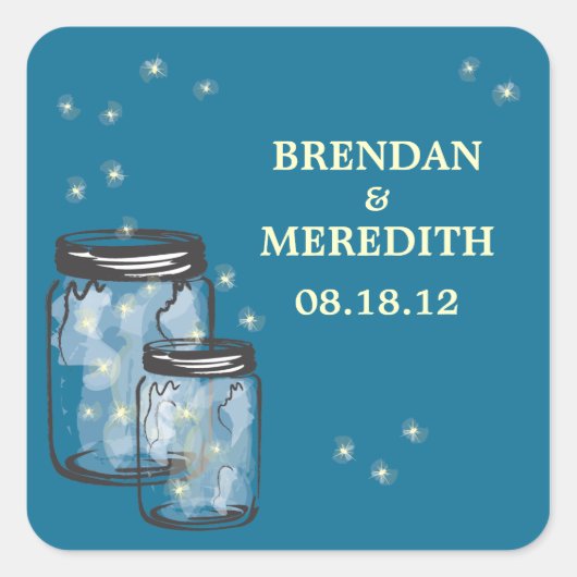Mason Jars met vuurvliegjes Bruiloft Vierkante Sticker (Voorkant)