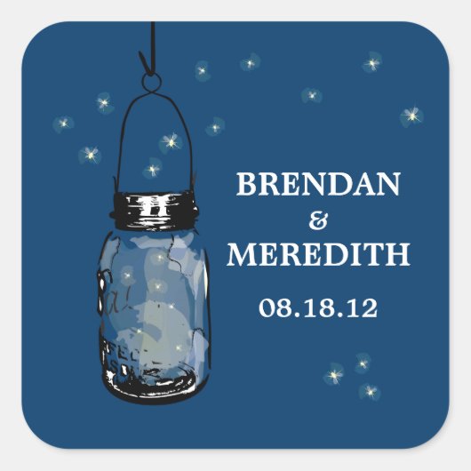 Mason Jars met vuurvliegjes Bruiloft Vierkante Sticker (Voorkant)