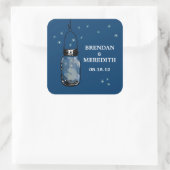 Mason Jars met vuurvliegjes Bruiloft Vierkante Sticker (Tas)