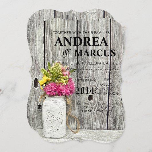 Mason Jars met Wildbloemen 5x7 bruiloft uitnodigin Kaart (Voorkant / Achterkant)