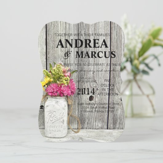Mason Jars met Wildbloemen 5x7 bruiloft uitnodigin Kaart (Staand voorkant)