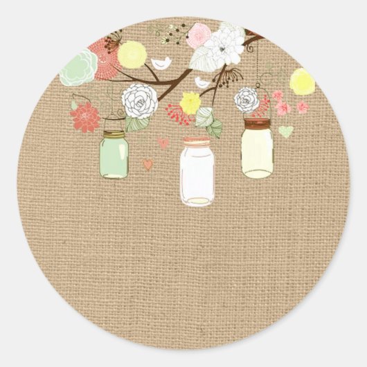 Mason Jars op Faux Burlap Sticker (Voorkant)