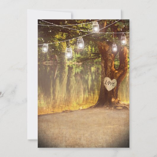 Mason Jars Rustic Tree Lake Twinkle Wedding Kaart (Achterkant)