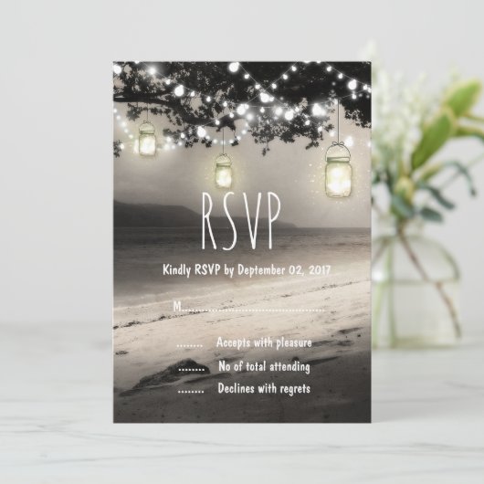 Mason Jars Slingerlicht Elegant Rustieke Bruiloft Kaart (Staand voorkant)