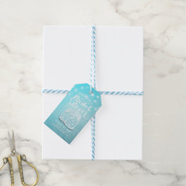 Mason Jars Slingerlichten Blauwe Bloem Bruidsfeest Cadeaulabel