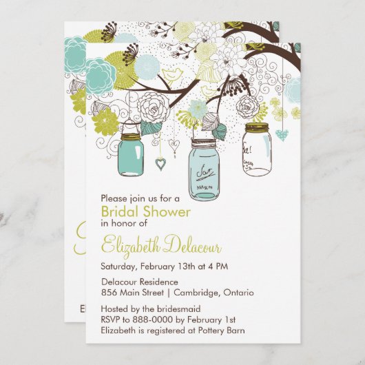 Mason Jars Spring Floral Vrijgezellenfeest Kaart (Voorkant / Achterkant)