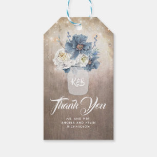 Mason Jars Stoffig Blauw Bloemen Rustieke Bruiloft Cadeaulabel