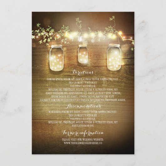Mason Jars String Lights Bruiloft Informatie Kaart (Voorkant)
