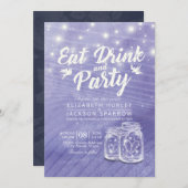Mason Jars String Lights EAT Drink Party Kaart (Voorkant / Achterkant)