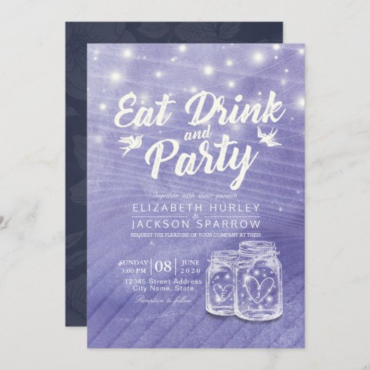 Mason Jars String Lights EAT Drink Party Kaart (Voorkant / Achterkant)