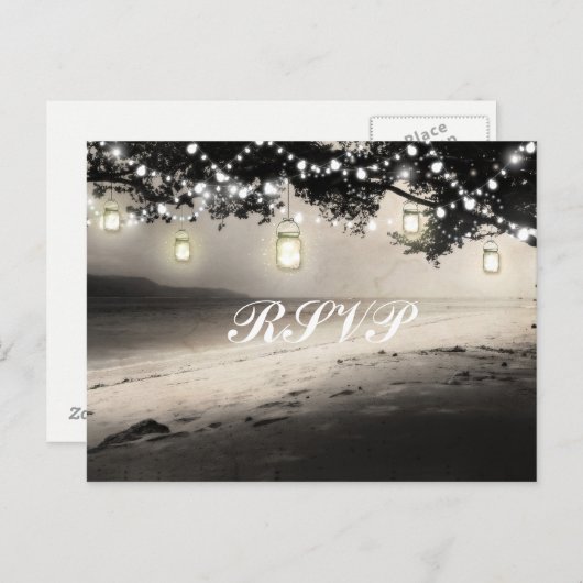 Mason Jars String Lights Elegant Rustic Wedding Briefkaart (Voorkant / Achterkant)