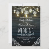 Mason Jars String Lights Elegant Rustic Wedding Kaart (Voorkant)