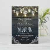 Mason Jars String Lights Elegant Rustic Wedding Kaart (Staand voorkant)