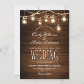 Mason Jars String Lights Elegant Rustic Wedding Kaart (Voorkant)
