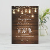 Mason Jars String Lights Elegant Rustic Wedding Kaart (Staand voorkant)