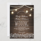 Mason Jars String Lights Elegant Rustic Wedding Kaart (Voorkant)