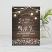 Mason Jars String Lights Elegant Rustic Wedding Kaart (Staand voorkant)