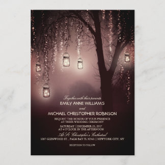 Mason Jars String Lights Elegant Rustic Wedding Kaart