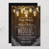 Mason Jars String Lights Elegant Rustic Wedding Kaart (Voorkant / Achterkant)
