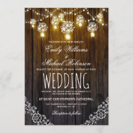 Mason Jars String Lights Elegant Rustic Wedding Kaart