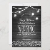 Mason Jars String Lights Elegant Rustic Wedding Kaart (Voorkant)