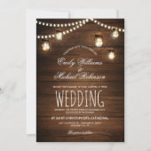 Mason Jars String Lights Elegant Rustic Wedding Kaart (Voorkant)