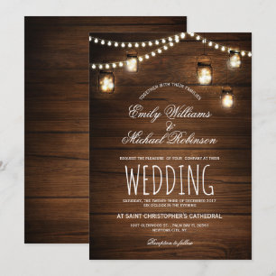 Mason Jars String Lights Elegant Rustic Wedding Kaart